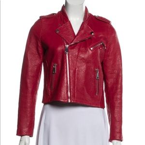 Maje red leather biker jacket